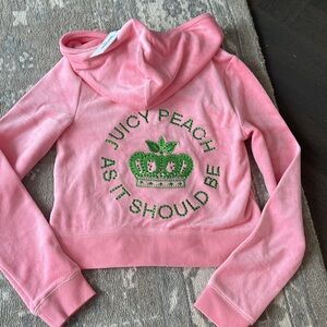 Juicy Couture Pink Velour Hoodie with Green Embellished Logo